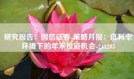 研究报告：国信证券-策略月报：低利率环境下的年末投资机会-241203